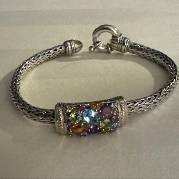 Effy Multicolor Gemstone Silver Bracelet with Gold Accents - Picture 5 of 11